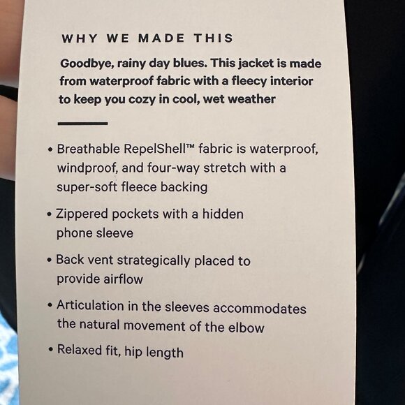 NWT Lululemon | RepelShell Cinch-Back Rain Jacket, Black, Woman's Size 12 - Picture 11 of 12